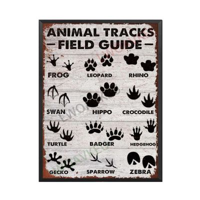 Aluminum Tin Signs Animal Tracks Field Guide For Home Bar Man Cave Diner Garage 12.00"x16.00"Metal Frame