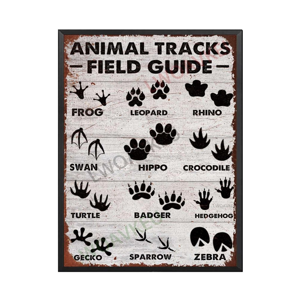 Aluminum Tin Signs Animal Tracks Field Guide For Home Bar Man Cave Diner Garage 12.00"x16.00"Metal Frame