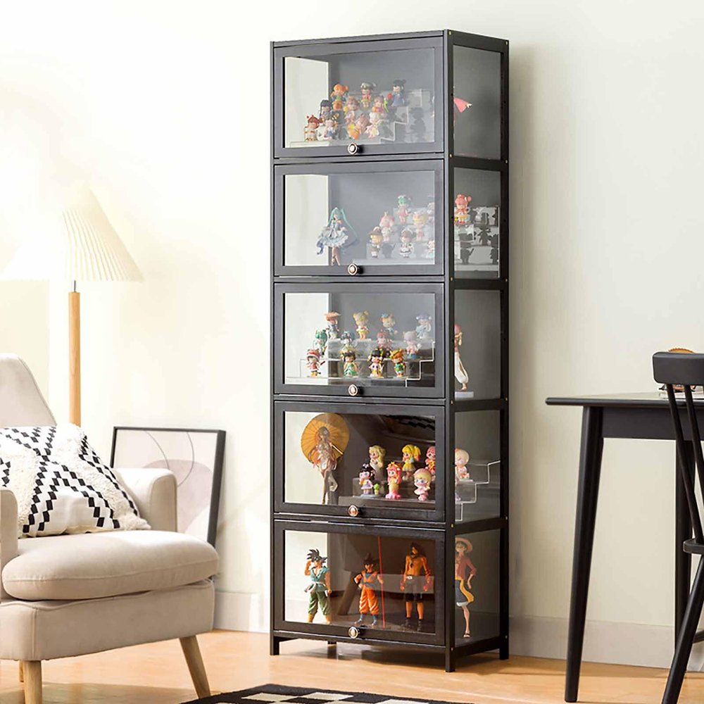 JSLXNDM Multi-Tier Curio Display Cabinet with Acrylic Glass Doors, Storage Shelves, Collectible Toy Organisers and Displays, Children's Bookcases for Bedrooms, Reading Corners and Toddler Rooms 70 5