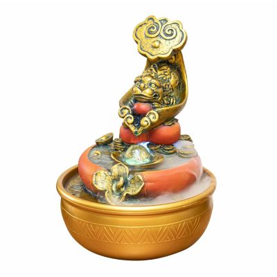 Desktop Waterfalls Resin Pixiu and Gold Coins Desktop Fountain Waterfall Decoration with LED Light Portable Tabletop Decorative Zen Meditation Waterfall for Office Living Room Desktop Fountain Waterfa