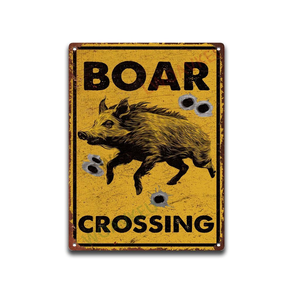 Aluminum Metal Tin Sign Boar Crossing For Home Bar Yard Kitchen Office 12.00"x16.00"