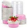Beasea Disposable Ramekins with Lids Pink, 8oz 100 Pack Aluminum Cups for Baking, Aluminum Foil Cups Creme Brulee Muffin Cupcake Baking Cup Mini Pudding Cups for Party Wedding Birthday view 1