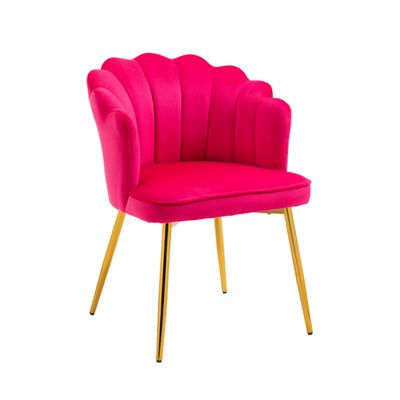 ZOBIDO Modern Velvet Chairs Comfy Upholstered Vanity Chairs for Bedroom Armchair Dining Chairs with Golden Metal Legs Petal Shape Back Vanity Desk Chair, for Women, for Kids, for Girls (Rose red)
