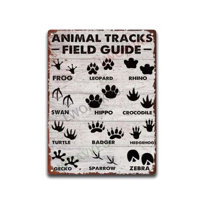 Aluminum Funky Tin Sign Animal Tracks Field Guide For Garage Man Cave Bar Home Sign Wall Decor 12.00"x16.00"