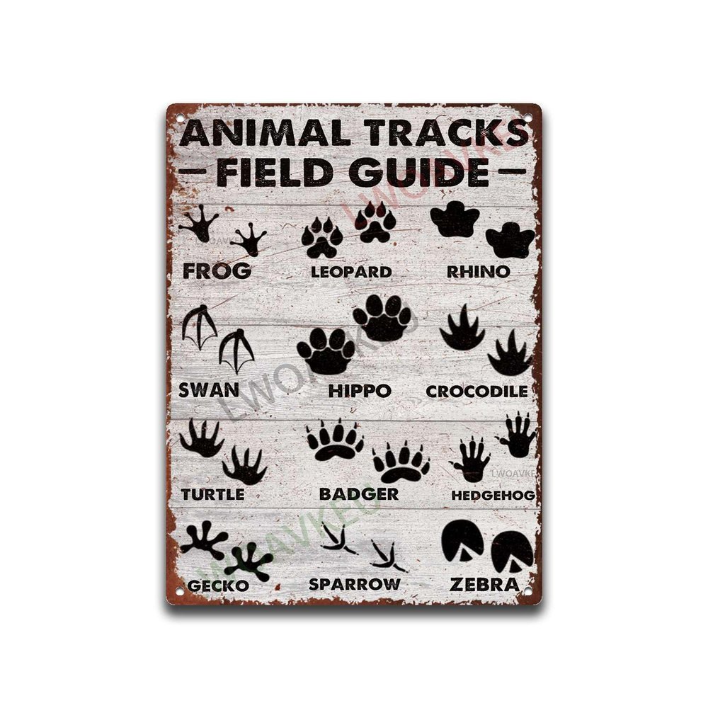 Aluminum Funky Tin Sign Animal Tracks Field Guide For Garage Man Cave Bar Home Sign Wall Decor 12.00"x16.00"