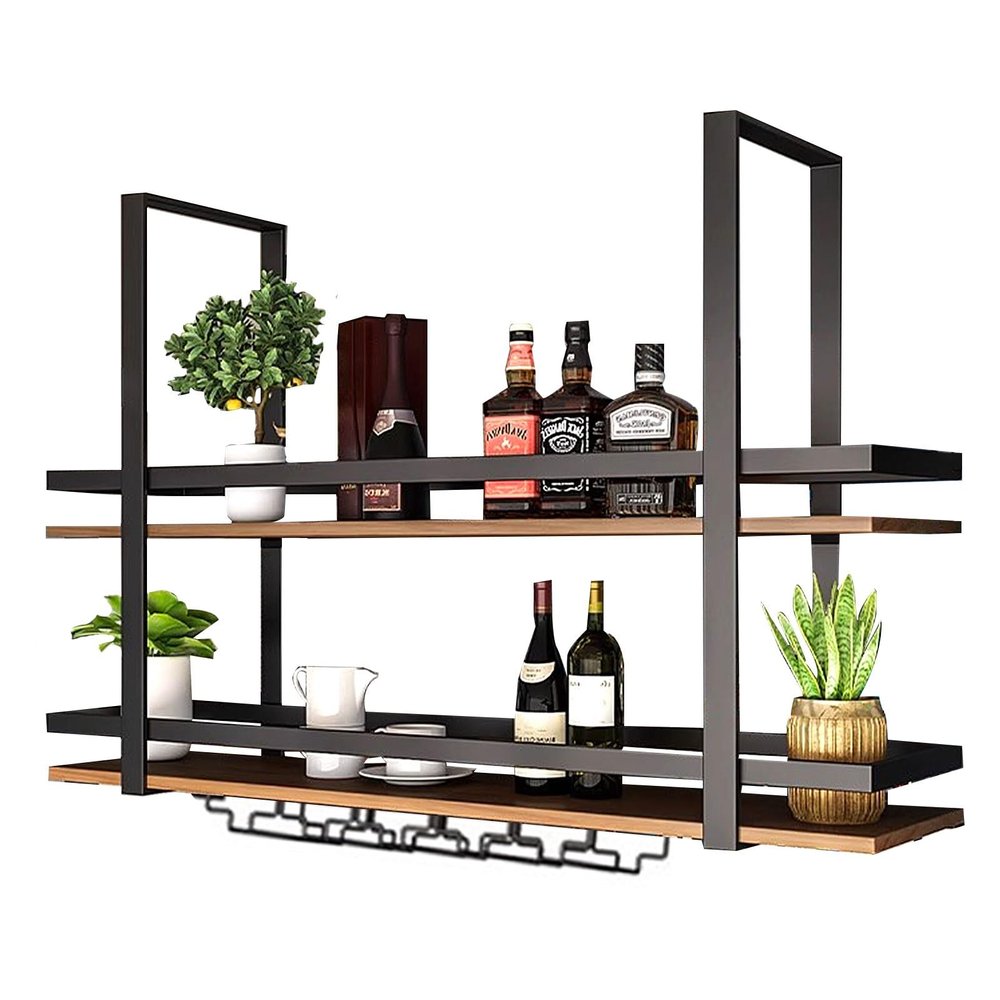 Drsyffsup Creative Bar Wine Rack,Wine Glass Racks Hanging from The Ceiling, Metal Iron Ceiling-Mounted Wine Bottle Holder | with Goblet Stemware Storage Shelf, Black (Size : 100x30x80cm)