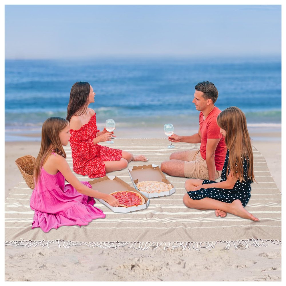 Giant Huge Thin Boho Throw Blanket Turkish Beach Blanket Towel Jumbo Extra Large Xl XXl Big Oversized Outdoor Picnic Accessories Airplane Travel Essentials Camping Gears Must Haves Yard Yoga Mat Beige