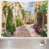 Loccor 92''x70'' Italy Alley Tapestry Tuscany Old Town Narrow Street Background European Building Scene Blooming Flowers Wall Hanging for Holiday Party Decor Kids Adult Theme Living Room Dorm Decor view 2