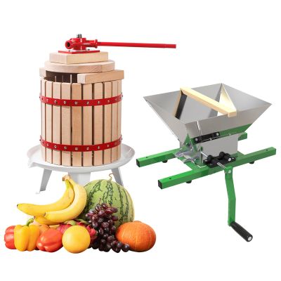 WDDEYYDS Fruit Wine Press and Manual Juicer Grinder Fruit Scatter Pulper Apple Grape Crusher Berries Crusher Apple Cider Press Solid Wood Basket with Making Kit for Wine Cider Pressing,18LA+7LB