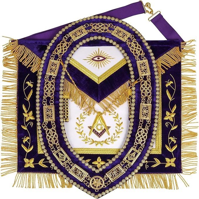 Precious Moon MASONIC GRAND LODGE MASTER MASON 100% LAMBSKIN APRON WITH CHAIN COLLAR HAND MADE