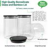 Urban Green Glass Jars with Black Lids, Glass food storage container sets with black lids, Airtight Canisters Sets with Bamboo Lids. Pantry Jar (3 Pack of 48oz) view 2