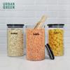 Urban Green Glass Jars with Black Lids, Glass food storage container sets with black lids, Airtight Canisters Sets with Bamboo Lids. Pantry Jar (3 Pack of 48oz) view 4