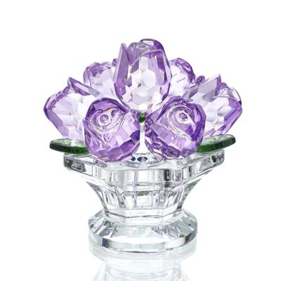 H&D HYALINE & DORA Handcraft Crystal Purple Rose Flower Figurine with Crystal Base, Glass Rose Flower Gift for Women on Christmas Day Mother's Day Wedding Party Valentine's Day