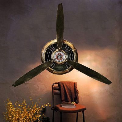Metal Vintage Industrial Wall Art Clock, Airplane Propeller Wall Decor, 3D Stereo Wall Sculptures, Wall Hanging Clock Propeller Wall Art for Living Room Bedroom Bathroom Office Kitchen ( Color : A )