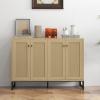 Panana Sideboard Accent Storage Cabinet with Rattan Decorated 4 Doors Dining Room Freestanding Kitchen Buffet Table Cupboard (Natural) view 2