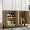 Panana Sideboard Accent Storage Cabinet with Rattan Decorated 4 Doors Dining Room Freestanding Kitchen Buffet Table Cupboard (Natural) view 4
