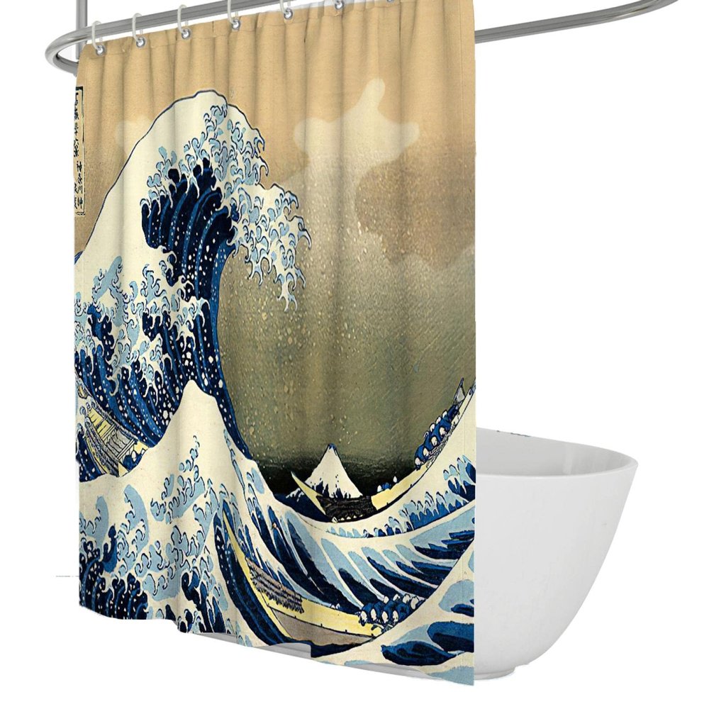 Wewoo Home Japanese Anime Shower Curtains Waves Landscape Shower Curtain for Boys Bathroom Decor Waterproof Polyester Fabric Bathtub Curtains W96xL72in