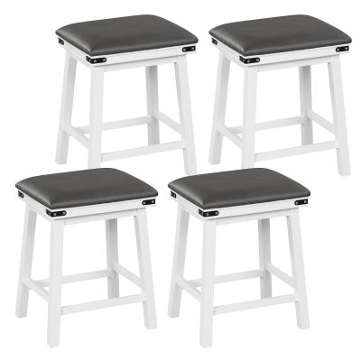 Giantex 24" Counter Height Bar Stools Set of 4, Faux PU Leather Farmhouse Wood Barstools with Padded Seat, Solid Wood Frame, Max Load 330 Lbs, Saddle Stools for Kitchen Island Pub, White