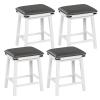 Giantex 24" Counter Height Bar Stools Set of 4, Faux PU Leather Farmhouse Wood Barstools with Padded Seat, Solid Wood Frame, Max Load 330 Lbs, Saddle Stools for Kitchen Island Pub, White view 1