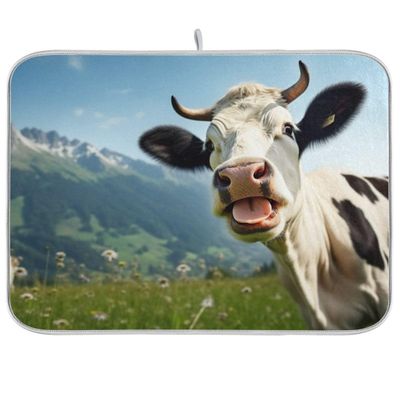 Cow Dish Drying Mat for Kitchen, 16x18 In Dishes Pad for Countertop, Dish Drainer Rack Mats Absorbent Fast Dry Kitchen Accessories 20323187