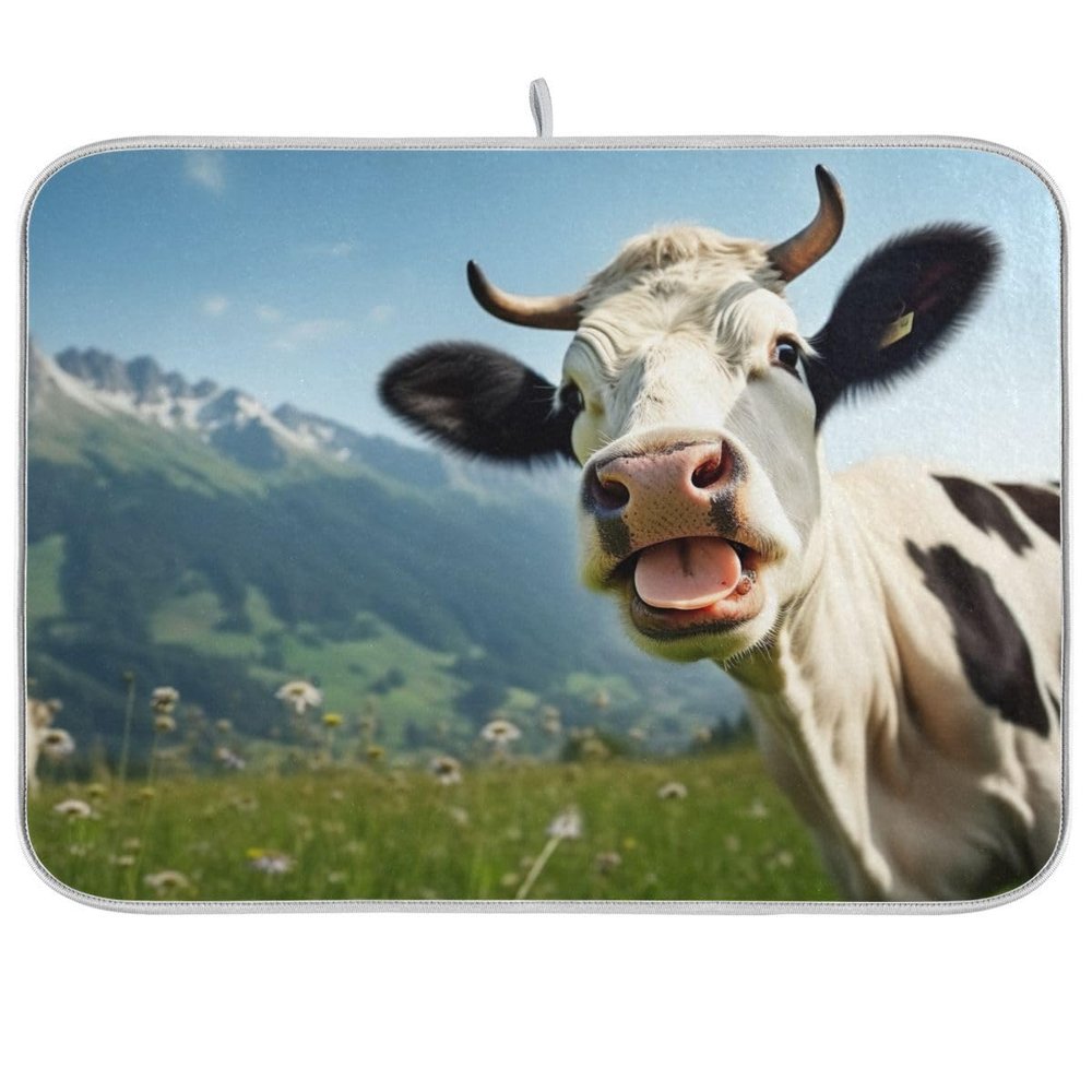 Cow Dish Drying Mat for Kitchen, 16x18 In Dishes Pad for Countertop, Dish Drainer Rack Mats Absorbent Fast Dry Kitchen Accessories 20323187