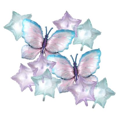 40 Inch Butterfly Foil Balloons, 2PCS Giant Pink Butterfly Balloons 10Pcs 18 Inch Crystal Star Bubble Balloons for Butterfly Theme Birthday Party Decorations Fairy Pink Party