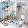 Coastal Lighthouse 4 Pieces Shower Curtain Sets with Non-Slip Rugs, Toilet Lid Cover and Bath Mat, Modern Natural Ocean Watercolor Bathroom Decor Set Waterproof Shower Curtains with 12 Hooks view 1