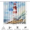 Coastal Lighthouse 4 Pieces Shower Curtain Sets with Non-Slip Rugs, Toilet Lid Cover and Bath Mat, Modern Natural Ocean Watercolor Bathroom Decor Set Waterproof Shower Curtains with 12 Hooks view 2