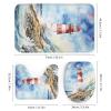 Coastal Lighthouse 4 Pieces Shower Curtain Sets with Non-Slip Rugs, Toilet Lid Cover and Bath Mat, Modern Natural Ocean Watercolor Bathroom Decor Set Waterproof Shower Curtains with 12 Hooks view 3