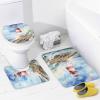 Coastal Lighthouse 4 Pieces Shower Curtain Sets with Non-Slip Rugs, Toilet Lid Cover and Bath Mat, Modern Natural Ocean Watercolor Bathroom Decor Set Waterproof Shower Curtains with 12 Hooks view 4
