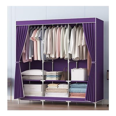 Portable Closet, Bedroom Wardrobe Organizer with Storage Shelves Non-Woven Fabric with 3 Hanging Rods and 6 Storage Shelves Easy to Assembly (Color : Purple)