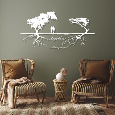 Tree of Life Metal Wall Art, Family Tree Wall Decor, Trees Together Metal Wall Decor, Metal Tree Silhouette, Wedding Gift, Housewarming Gift, Metal Wall Art For Living Room (White, 12"x24"|30x60cm)