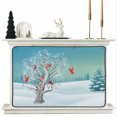 Christmas Winter Magnetic Fireplace Cover 51"x39",Decorative Fireplace Blanket Insulation Cover for Heat Loss,Indoor Outdoor Fireplace Draft Stopper Covers Protectors,Foresr Snowy Tree Animal Red Bird