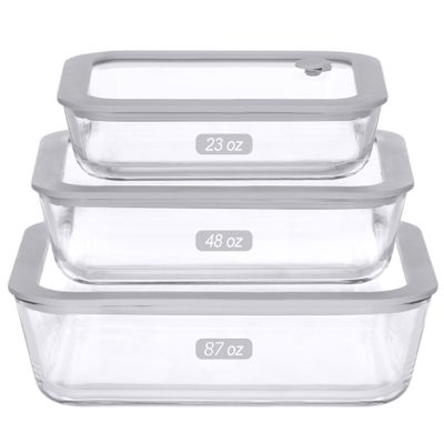 EcoEvo Glass Food Containers with Glass Lid, Microwave Safe Food Storage Container Set, 3 Pack of Large Size, Food Storage Containers with Lids, Meal Prep containers with Leak Proof Lid.