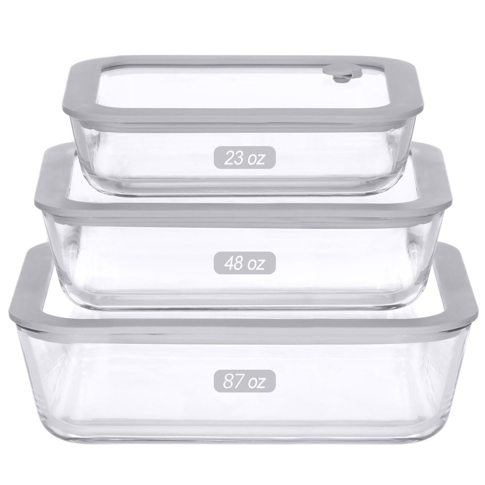 EcoEvo Glass Food Containers with Glass Lid, Microwave Safe Food Storage Container Set, 3 Pack of Large Size, Food Storage Containers with Lids, Meal Prep containers with Leak Proof Lid.