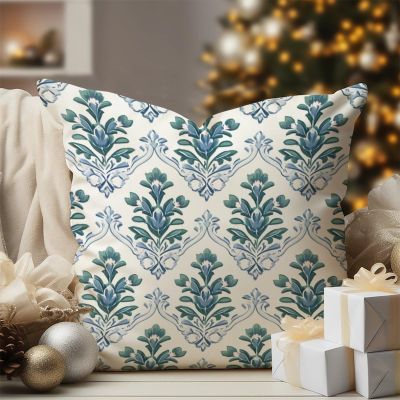 WoGuangis Throw Pillow Covers Green Blue Lotus Flower Throw Pillow Cover Japanese Chinoiserie Pillow Covers Botanical Floral Blue Lotus Pillowcases for Home Sofa 24x24in to Family