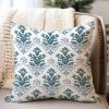 WoGuangis Throw Pillow Covers Green Blue Lotus Flower Throw Pillow Cover Japanese Chinoiserie Pillow Covers Botanical Floral Blue Lotus Pillowcases for Home Sofa 24x24in to Family view 2