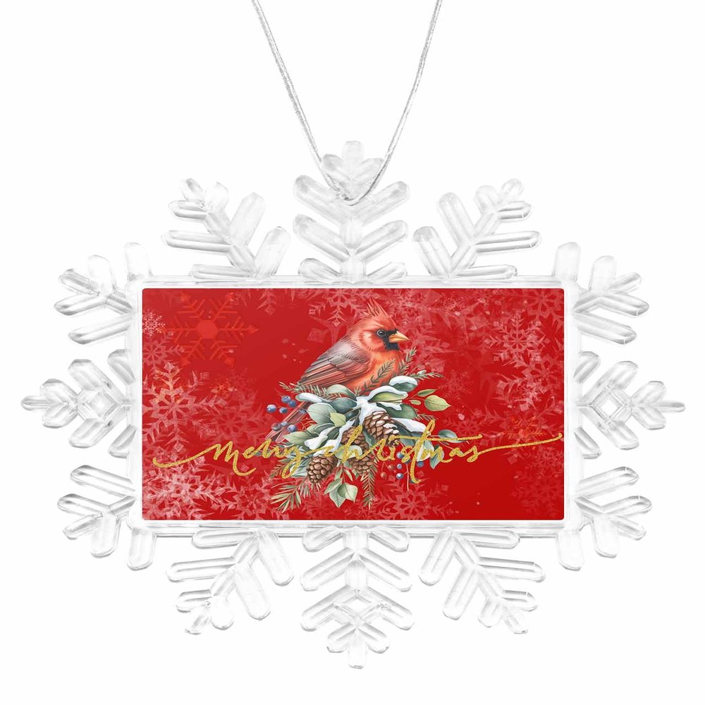 2023 Snowflake Ornament Christmas Tree Hanging Ornament Merry Christmas Rectangle Ornaments Xmas Keepsake Gift for Tree Party Home Holiday Hanging Decoration Robin Botanical Leaves Red Texture