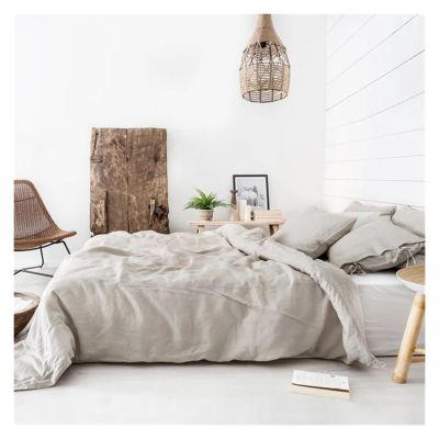 Bed, 100% Linen 3Pcs Bedding Set Natural Flax Breathable King Size Quilt Cover and Pillowcases Down Cover
