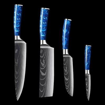 GULSARAYI Damascus Steel Knife Set 4 PCS Kitchen Utensils Set Home Knives Set for Kitchen & Home Essentials Daily Household Use Wedding Banquet Restaurant Gift Box Packing