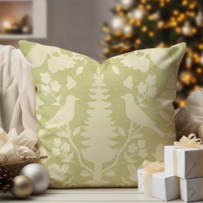 WoGuangis Traditional Chinoiserie Cushion Cover Sage Green and Ivory Bird Flower Decorative Pillow Covers Chinoiserie Botanicals and Bird Sofa Pillow Cover with Zipper for Living Room 24x24in