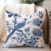 WoGuangis Navy Blue Chinoiserie Peony Flower Cushion Covers Blue Indigo Floral and Bird Sofa Pillowcase Chinoiserie Style Throw Pillowcase 24x24in White Linen Pillows for Sofa Living Room view 2