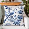 WoGuangis Navy Blue Chinoiserie Peony Flower Cushion Covers Blue Indigo Floral and Bird Sofa Pillowcase Chinoiserie Style Throw Pillowcase 24x24in White Linen Pillows for Sofa Living Room view 3