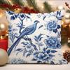 WoGuangis Navy Blue Chinoiserie Peony Flower Cushion Covers Blue Indigo Floral and Bird Sofa Pillowcase Chinoiserie Style Throw Pillowcase 24x24in White Linen Pillows for Sofa Living Room view 4