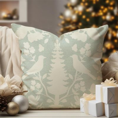 WoGuangis Throw Pillow Covers Aquamarine and Ivory Bird Flower Throw Pillow Cushion Chinoiserie Style Throw Pillows Chinoiserie Botanicals and Bird Pillowcases for Home Sofa 24x24in