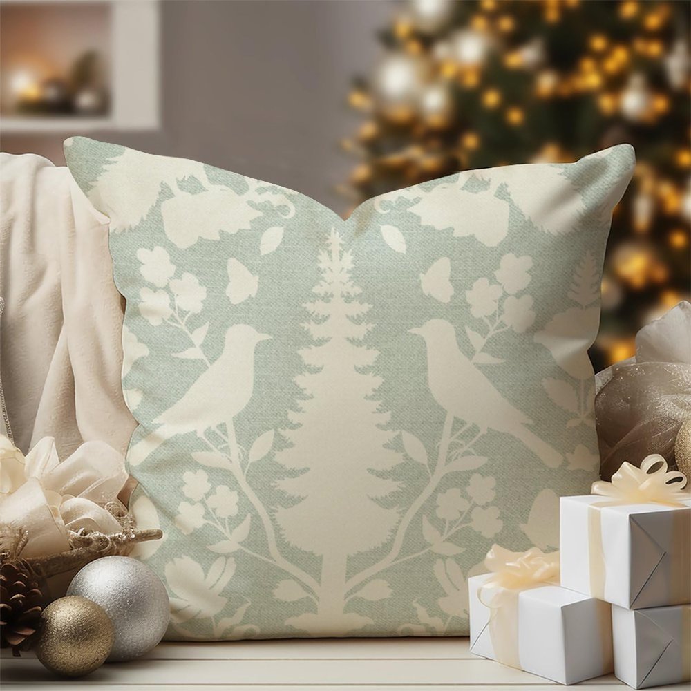 WoGuangis Throw Pillow Covers Aquamarine and Ivory Bird Flower Throw Pillow Cushion Chinoiserie Style Throw Pillows Chinoiserie Botanicals and Bird Pillowcases for Home Sofa 24x24in