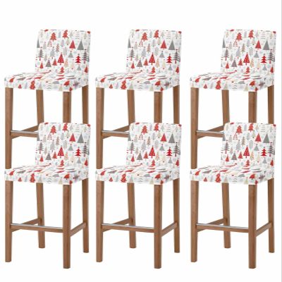 Anzona Red Grey Christmas Tree Bar Stool Cover Set of 6, Xmas Tree Winter Snowflake Stretch Bar Chair Cover, Removable Washable Pub Counter Stool Chair Slipcover for Kitchen Dining Room Pub Cafe