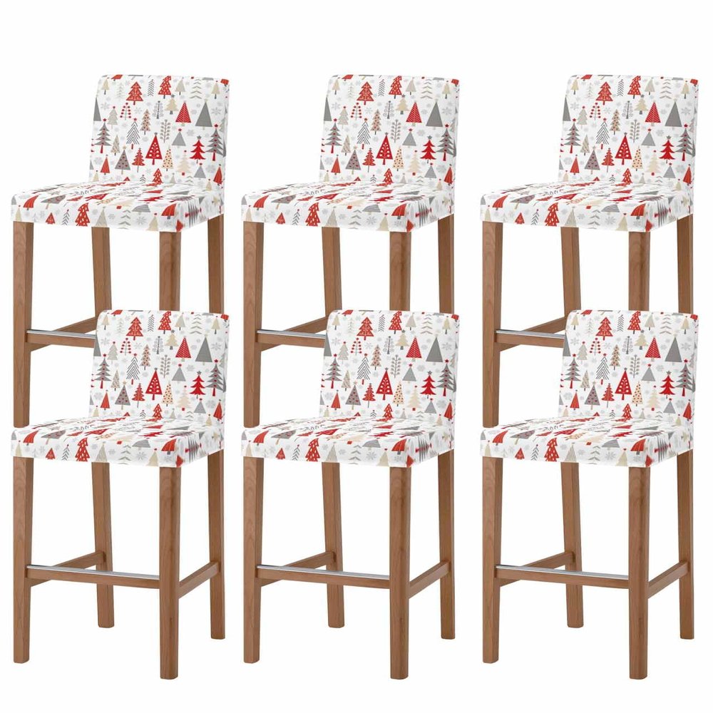 Anzona Red Grey Christmas Tree Bar Stool Cover Set of 6, Xmas Tree Winter Snowflake Stretch Bar Chair Cover, Removable Washable Pub Counter Stool Chair Slipcover for Kitchen Dining Room Pub Cafe