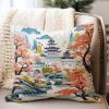 WoGuangis Chinoiserie Garden Scenery Throw Pillow Cushion Blue Pagoda Coral Pink Flower Throw Pillows Oriental Chinoiserie Pillow Cover Case 24x24in White Linen Pillows for Sofa Couch Car Chair view 2
