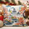 WoGuangis Chinoiserie Garden Scenery Throw Pillow Cushion Blue Pagoda Coral Pink Flower Throw Pillows Oriental Chinoiserie Pillow Cover Case 24x24in White Linen Pillows for Sofa Couch Car Chair view 4